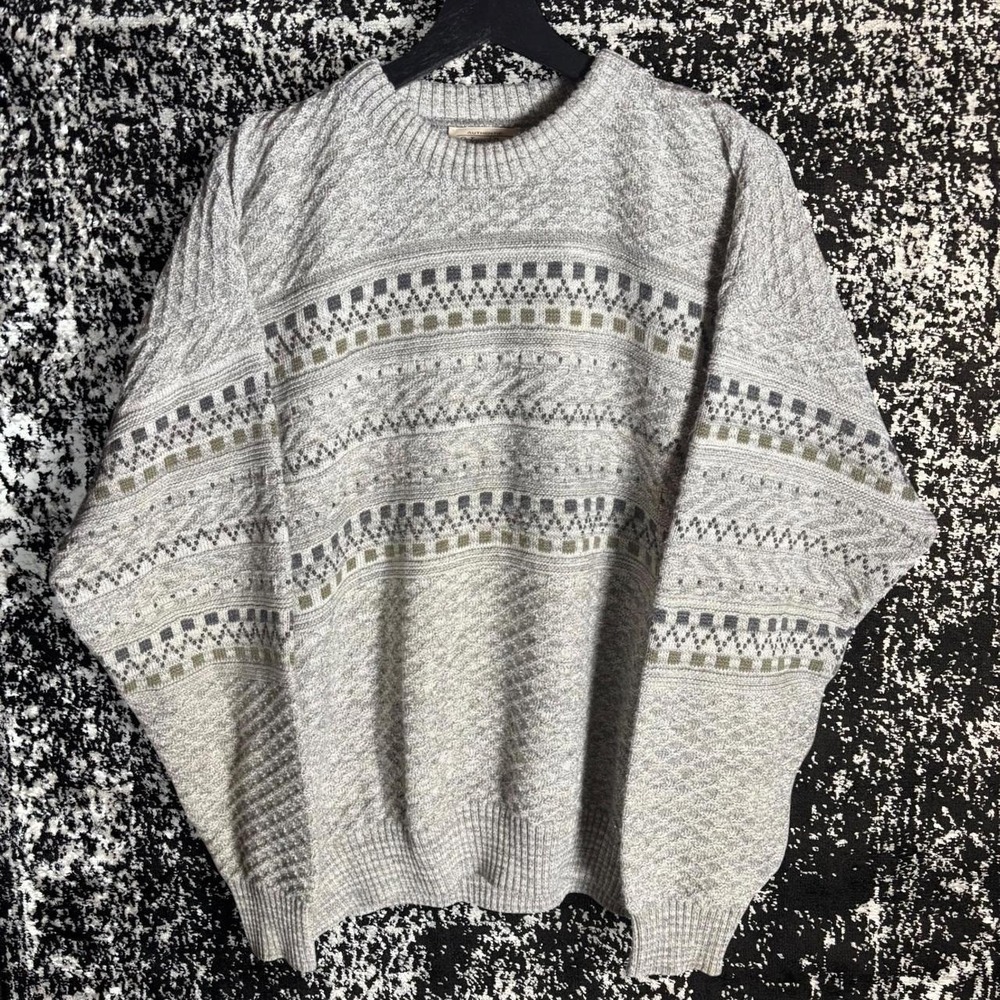 Vintage St. John's Bay Gray Textured Geometric Patterned Knit Sweater Size XL